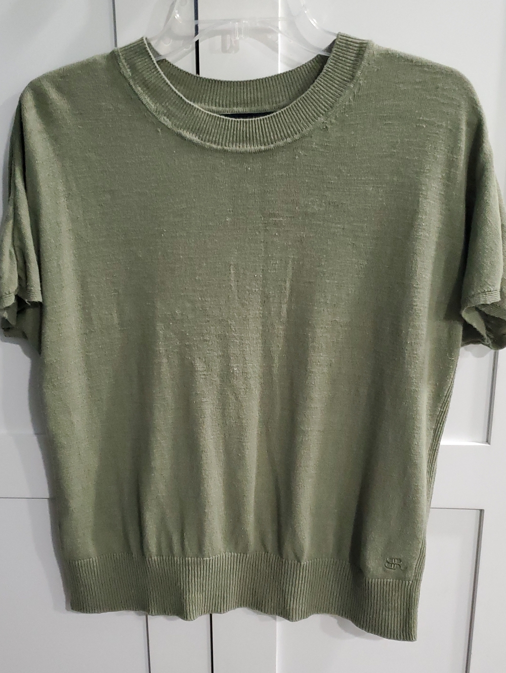 Banana Republic Olive Green Knit Short-Sleeve Top 53%linen